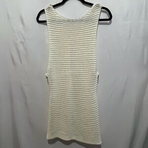 White Crochet Open Knit Sleeveless Tunic Top Boho Beach Cover Up Side Rings Sz S